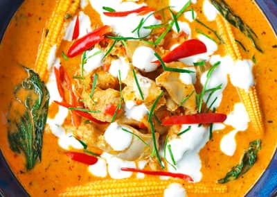 Thai Panang Chicken Curry top view in bowl.jpeg